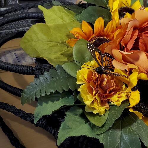Peony and Sunflower Rattan Bag (Detail)