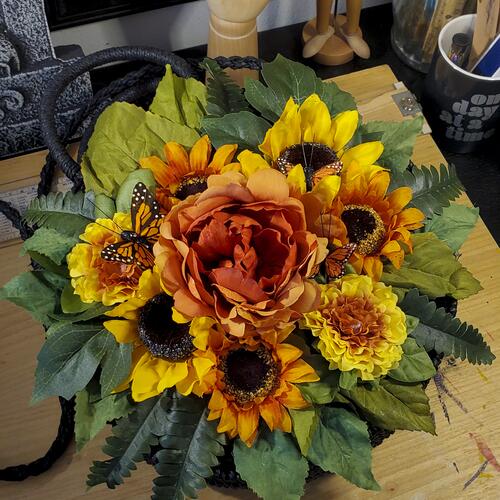 Peony and Sunflower Rattan Bag