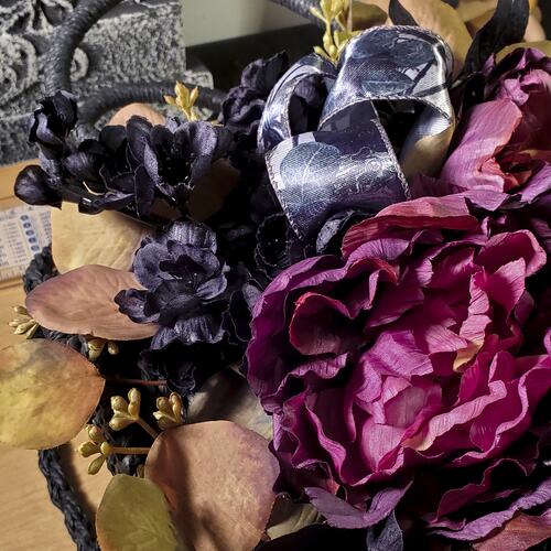 Peony and Flower Spray Rattan Bag (Detail)