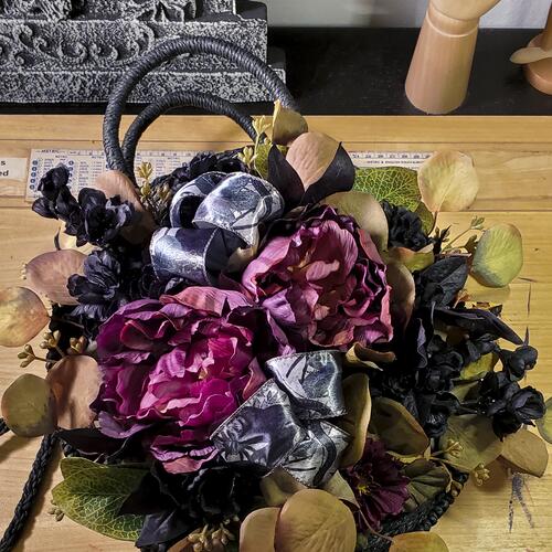 Peony and Flower Spray Rattan Bag